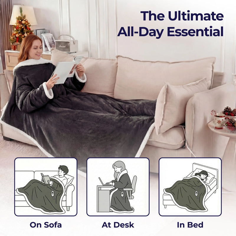 Blankozy™ Heated Wearable Blanket — With Foot Pockets