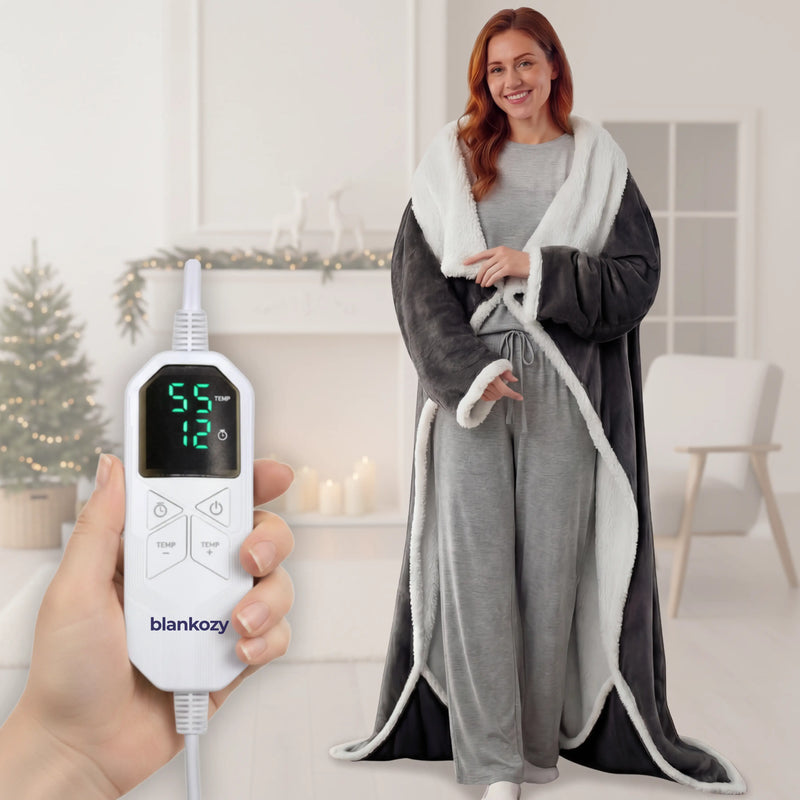 Blankozy™ Heated Wearable Blanket — With Foot Pockets